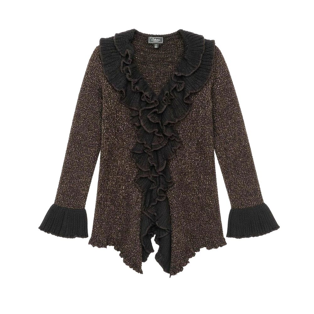 Whimsigoth Dark Fairycore Steampunk Brown Bell Cuffs Sweater Cardigan Size PL - Picture 3 of 8